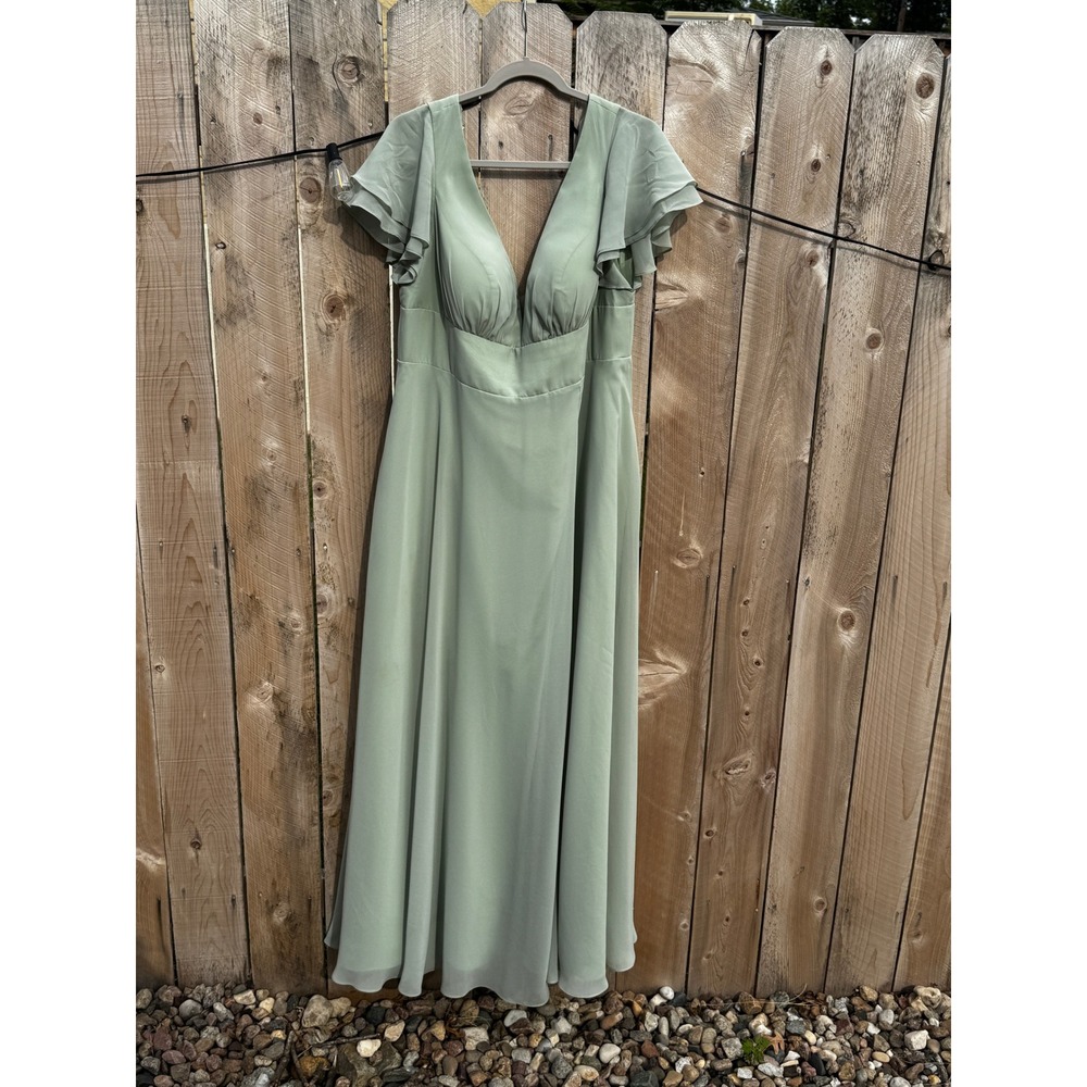 Azazie Sage Green Flutter Sleeve Formal Bridesmaid Maxi Dress